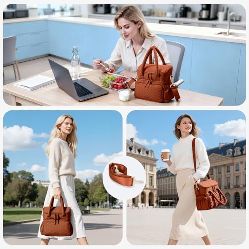 Double Deck Lunch Bag for Women, Burnt Orange-L