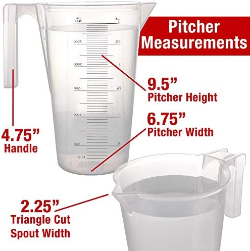 TCP Global 3 Liter (3000ml) Plastic Graduated Measuring and Mixing Pitcher