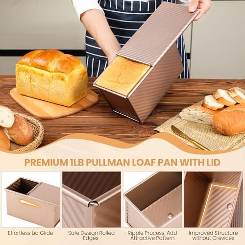 Yupjlia Pullman Loaf Pan with Lid, 1LB, Nonstick, Even Baking, Clean Easily