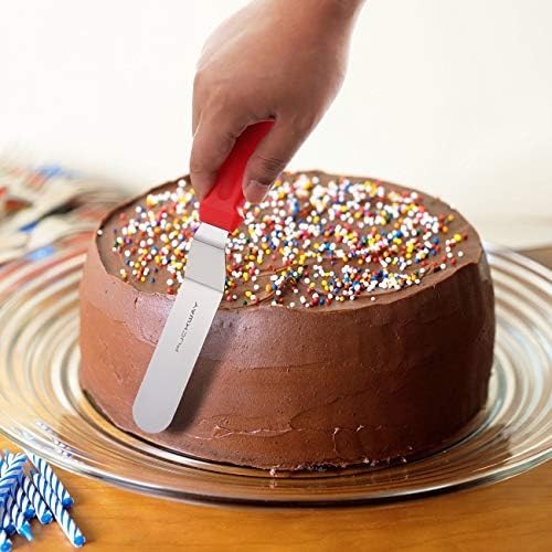 Angled Icing Spatula, Stainless Steel Offset Spatula, Cake Spatula Set of 2 Red 6" & 8"
