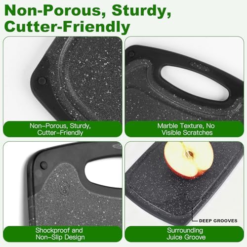 Cutting Boards,12.5"×7.7" Plastic Chopping Board Made From Natural Food Grade Material,BPA Free&Eco,Non Slip&Juice Groove,Dishwasher Safe,Double-Sided Usable,Dark Grey