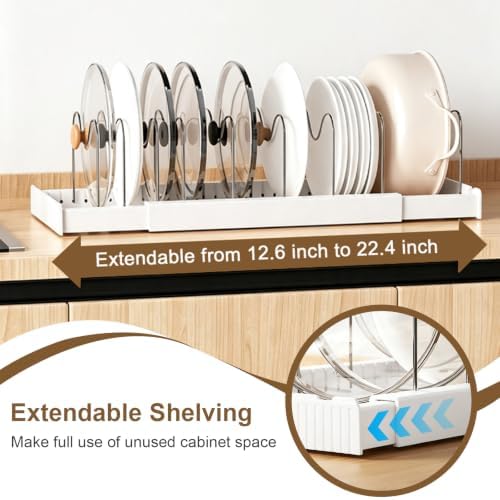 3 Pack Pots and Pans Organizer Rack, Expandable 12"-22" Pot Lid Rack