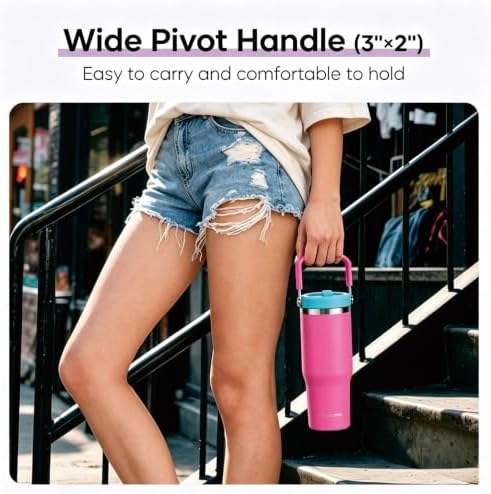 30oz Insulated Tumbler with Handle and Straw Cup,Redbule