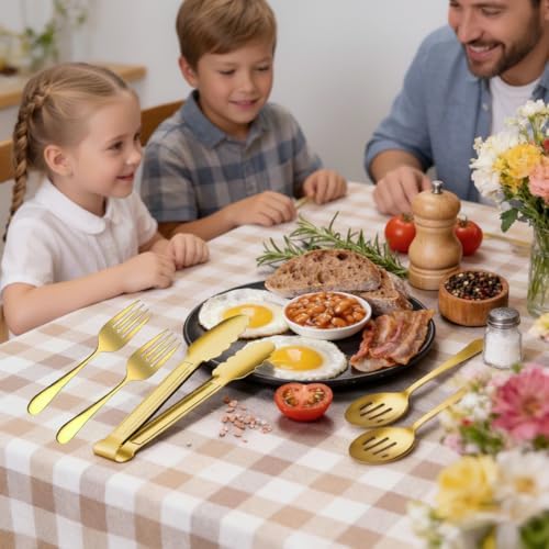 10 Pieces Serving Utensils Include Serving Spoons,Slotted Serving Spoons,Serving Forks,Serving Tongs,Soup Ladle and Pie Cake Server for Buffet Catering Banquet Party(Gold)