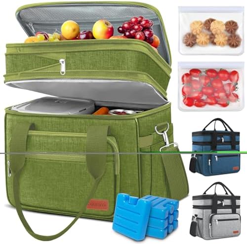 Coobiiya Insulated Lunch Box for Men & Women, Leakproof Lunch Bag Cooler Bag with 4 Pockets,Heavy Duty Lunch Bags Men Cooler Bags for Camping, Travel, Work Kayaking & Beach