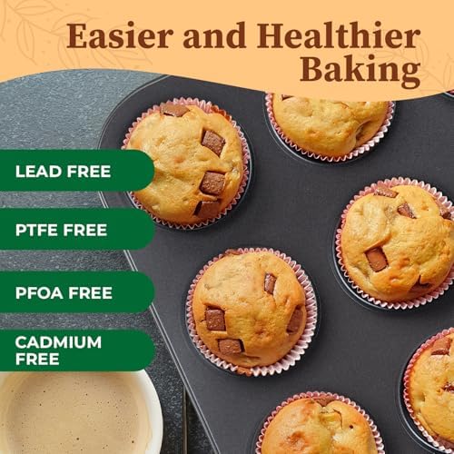 CARTMAN 12-Cup Muffin Pan & 200 Liners, Nonstick Carbon Steel Cupcake Tin