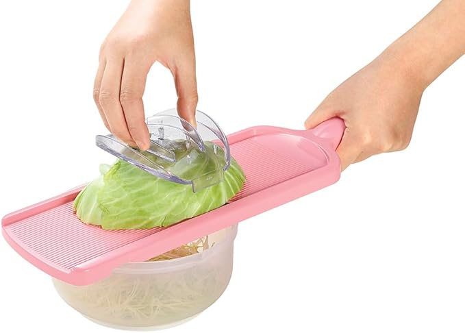 Mandoline Wide Cabbage Slicer 4.7 inches Pink, Julienne Thickness: 0.04 inch (1 mm), with Safety Holder, Made in Tsubame Japan (Pink)