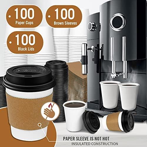 Ginkgo 100-Pack 8 oz Thickened Coffee Cups with Lids and Sleeves