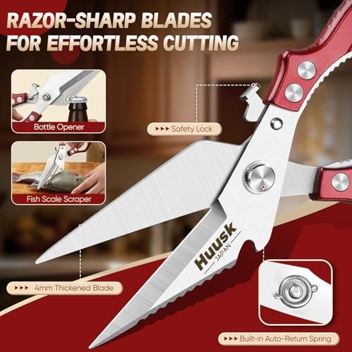 HUUSK Kitchen Scissors Heavy Duty - Japanese Kitchen Shears All Purpose