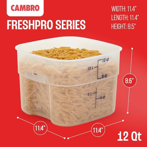 Cambro FreshPro 12 Quart (QT) Food Storage Container with Lid (Restaurant Grade) - for Food Prep, Commercial Kitchen, Pet and Dog Food Container (Translucent)