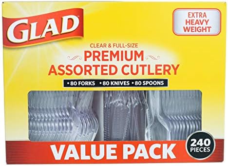 Glad Clear Disposable Cutlery Set, Forks Knives and Spoons, 240 Count, 6-Pk