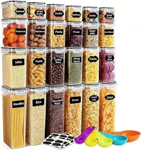 24pcs Airtight Containers, Clear Stackable Dry Food Storage
