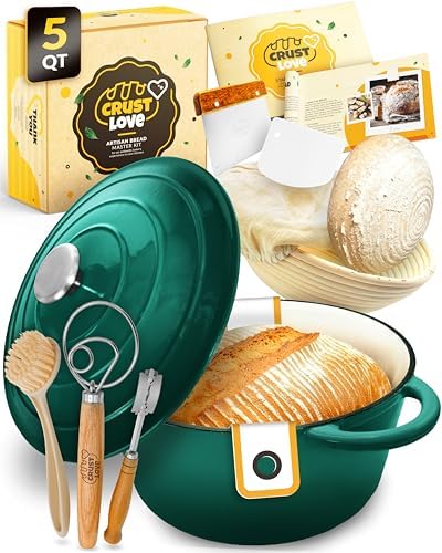CRUSTLOVE 5 QT Enameled Dutch Oven for Bread Baking with Lid & Baking Set