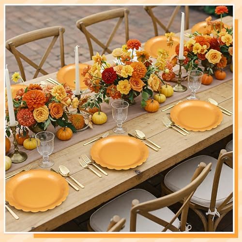 NatNarr 30 Pk Orange Plates 9" Scalloped Fall Thanksgiving Dessert Plates