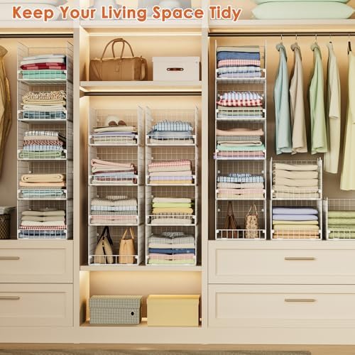 5-Tier Stackable Closet Storage Shelves, Closet Organizers and Storage Basket, Foldable & Stackable Closet Organizers for Closet System, Space-Saving Closet Shelf for Home ,White(Patent No. 30022416)
