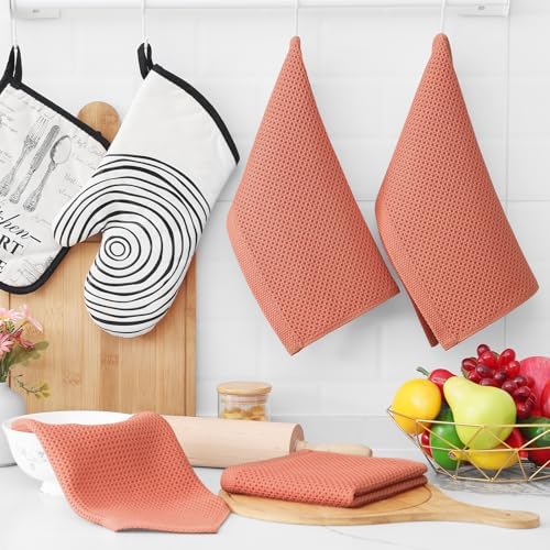 Homaxy 100% Cotton Waffle Weave Kitchen Dish Cloths 6-Pack, Coral