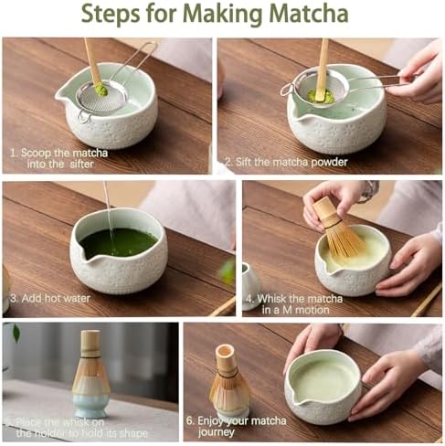 Buucup Matcha Whisk Set, Ceramic Matcha Kit with Bowl & Bamboo Whisk