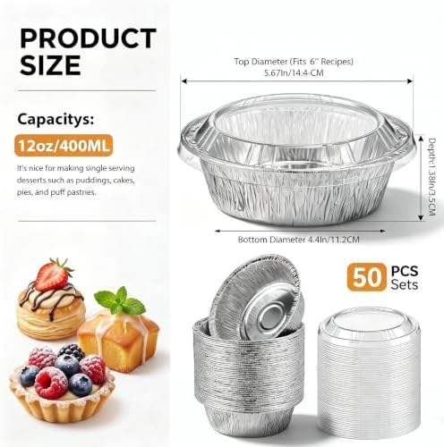 Thenshop 50 Pcs 6 Inch Mini Pie Tins with Lids Disposable Pie Pans