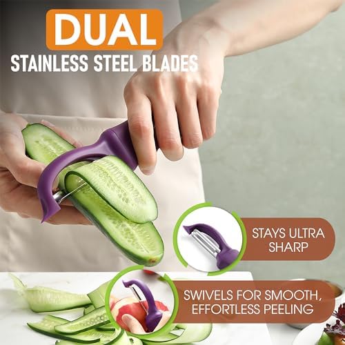 Spring Chef Swivel Vegetable Peeler w/Ergonomic Handle, Set of 2, Purple