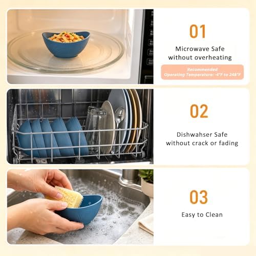 Snack Bowls Set of 6, Unbreakable Wheat Straw Bowls 10oz - Blue