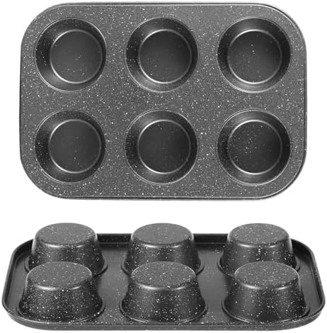 Walooza Nonstick 6-Cup Muffin Pan, Carbon Steel Cupcake Baking Tray, Small Cheesecake Pan for Toaster Oven, Easy Clean & Dishwasher Safe