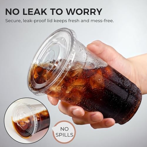 VITEVER 100 Sets - 12oz Clear Plastic Cups with Lids and Straws, Disposable Cups for Iced Coffee, Smoothie, Milkshake, Cold Drinks