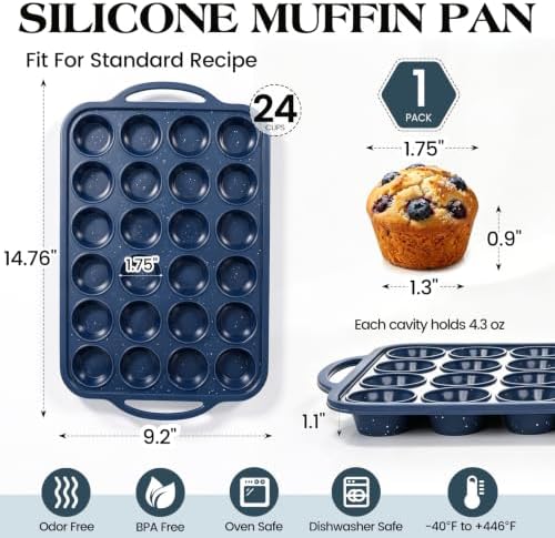 Vinino 24 Cup Silicone Muffin Pan with Metal Reinforced Frame