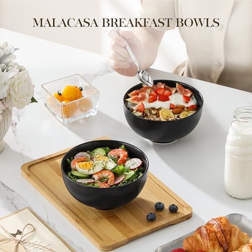 MALACASA 26 Oz Black Ceramic Bowls Set of 6,Cereal & Soup Bowl for Kitchen