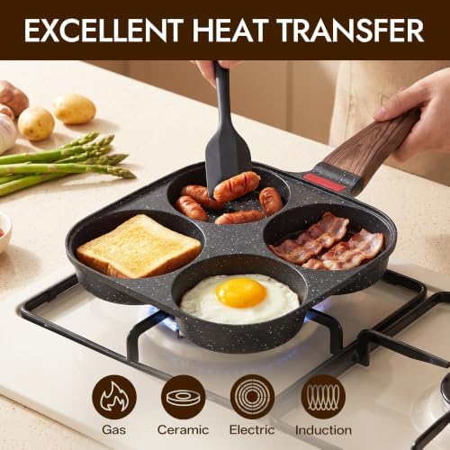 4 Cup Egg Pan with Lid, Egg Frying Pan Nonstick for English Muffins