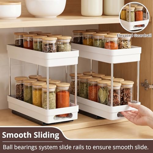3 Pack Pull Out Spice Rack Organizer for Cabinet, Slide Out Spice Racks Organizer, Spice Cabinet Organizers, Cabinet Size Need:12'' Highx11'' Deepx5'' Wide,Each Tier Hold 10 Spice Jar- 2 Tier,3 Colors