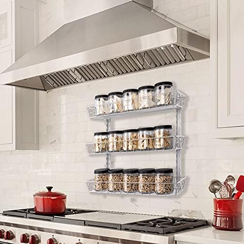 SWOMMOLY Wall Mount Spice Rack Organizer, 3-Tier Adjustable Dual-Use Shelf