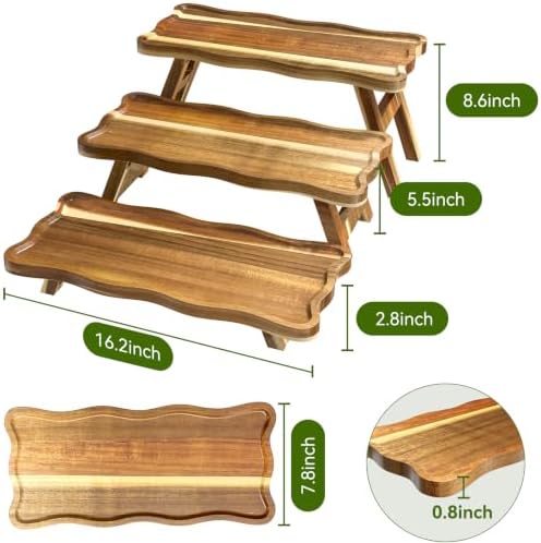 Acacia Wood 3 Tier Cupcake Stand, Serving Tray for Party, Foldable Dessert Table Display Set, Tiered Tray Decor for Party, Birthday, Wedding, Christmas