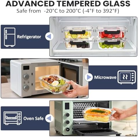 HOTEC 2-Pack 35OZ Glass Food Storage Container