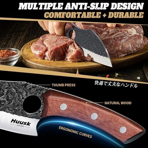 Huusk Butcher Knife Set of 3 - Japanese Knife Set for Meat Cutting