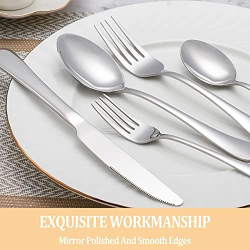 60 Piece Silverware Set Service for 12,Premium Stainless Steel Flatware Set,Mirror Polished Cutlery Utensil Sets,Durable Home Kitchen Eating Tableware Sets,Include Fork Knife Spoon,Dishwasher Safe