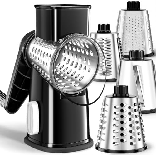 Weltonhm 4 in 1 Large Rotary Cheese Grater Hand Crank (Black 4 Graters)