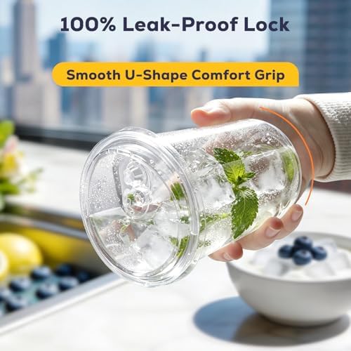 Fit Meal Prep 100 Pack 16 oz Round Bottom Clear Plastic Cups with Strawless Sip Lids, Disposable Iced coffee cups with lids, BPA-Free To Go Cups for Smoothies, Pink Drinks, Party Drinks, Cold Beverage
