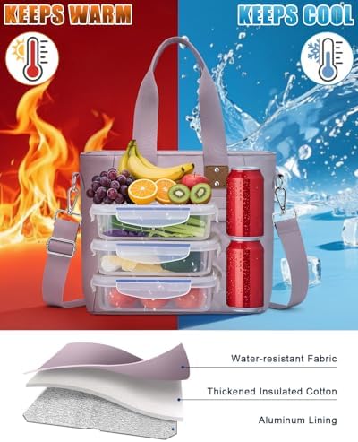 Capolo Lunch Bag for Women,Large Insulated Lunchbox Tote Reusable,L-Purple