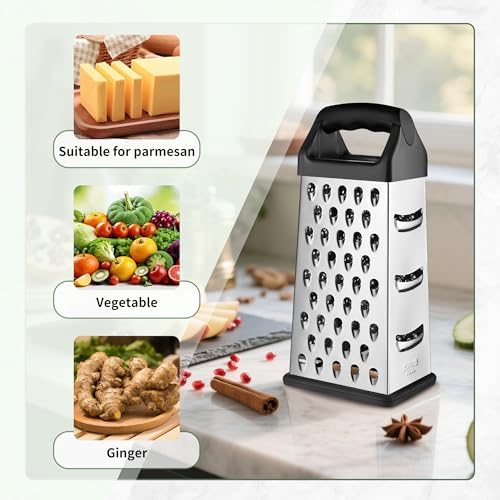 Kaishun 9IN Cheese Grater, 4-Sided Box Grater for Cheese, Vegetable & Fruit