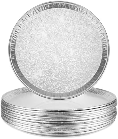 15 Pack Disposable Pizza Pans 16IN, Large Aluminium Foil Serving Platters/Trays for Parties, Silver Embossed Foil Serving Dishes/Plates for Vegetable, Fruit, Slices of Cake, Cookies