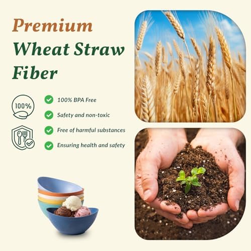 Homienly Wheat Straw Bowls 10 OZ Small Serving Bowls Unbreakable Dessert Bowls for Kitchen, Camping, RV, Party, Unbreakable Mini Oval Bowls for Ice Cream Microwave and Dishwasher Safe (6 PCS Multi)