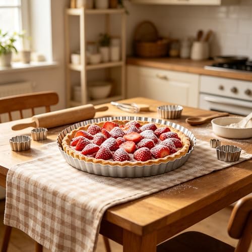 2 Pack 9 Inch Tart Pan with Removable Bottom Non-Stick Carbon Steel Quiche Pan for Oven Baking Molds for Pies Quiches Fruit Tart Cake with Fluted Edges, Silver (1 Inch Deep)