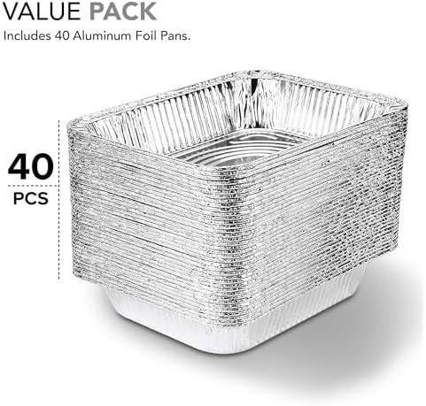 Stock Your Home 9x13 Aluminum Pans (40 Pack) - Disposable and Recyclable Foil Trays - Half Size Steam Table Deep Pans - Tin Foils for Cooking, Heating, Storing, Prepping Food