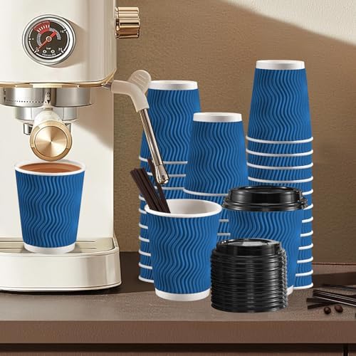 SIUQ 90 Pack - 8 oz Disposable Coffee Cups with Lids and Straws
