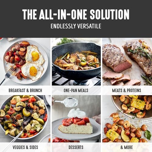 GreenLife Nonstick 12” (5QT) All in One Deep Skillet Wok with Lid, PFAS-Free Non-Toxic Ceramic Multi-Purpose Pan, Induction, All Stovetop, Egg, Stir Fry, Saute, Stay Cool Handle, Granite Black