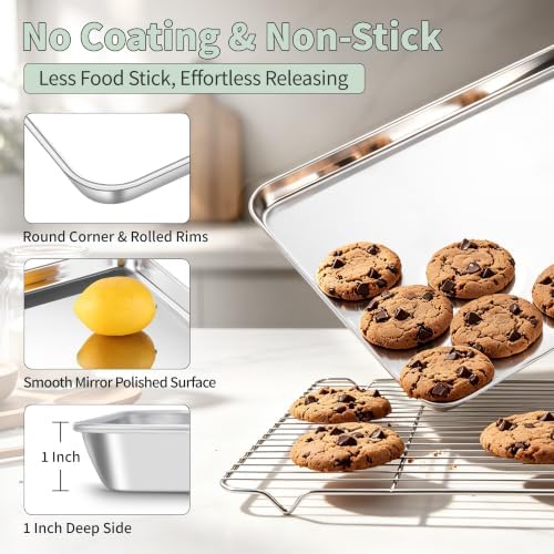 TeamFar Stainless Steel Baking Sheet with Rack Set, 17.6"x13"x1"