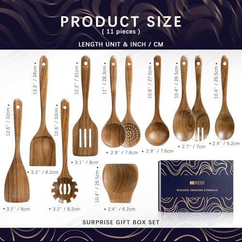 Wooden Spoons for Cooking, 11-Piece Acacia Wood Utensil Gift Set