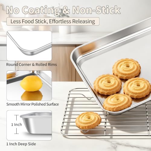 TeamFar Stainless Steel Toaster Oven Pan with Rack Set, 9"x7"x1"