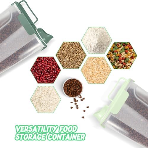 LEAWALK 5-7lbs Dog Cat Storage Container Portable with Upgraded Large Spout and Cup, Plastic Pet Food Dispenser for Small Animal Kibble, Bird Seed,Oatmeal, Rice,Flour, Brown Sugart-Green 2pack