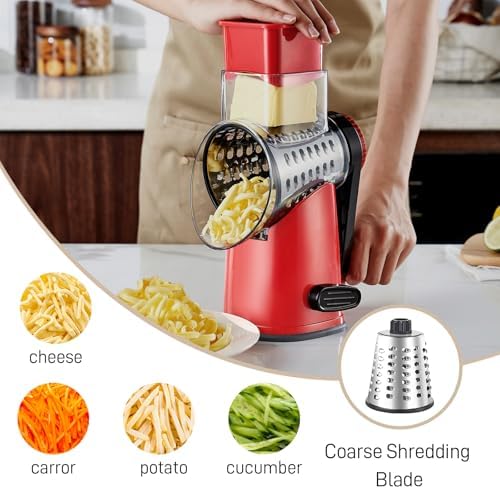 Weltonhm 4 in 1 Large Rotary Cheese Grater Hand Crank (Red black 4 Graters)